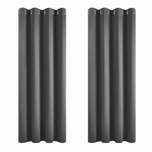 Deconovo Vorhang Blickdicht Verdunkelungsvorhang Gardine Wohnzimmer Thermogardine Kälteschutz Ösen, 138x117cm(HöhexBreite), Dunkelgrau, 2er Set Deconovo Vorhang Blickdicht Verdunkelungsvorhang Gardine Wohnzimmer Thermogardine Kälteschutz Ösen, 138x117cm(HöhexBreite), Dunkelgrau, 2er Set von Deconovo