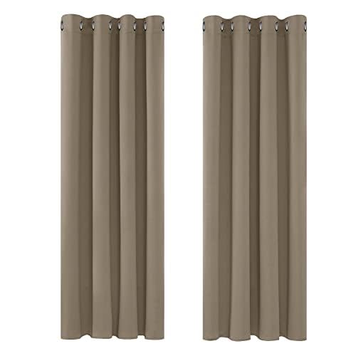 Deconovo Verdunkelungsvorhang Gardine Wohnzimmer Thermogardine Kälteschutz Ösen, 183x117cm(HöhexBreite), Taupe, 2er Set von Deconovo