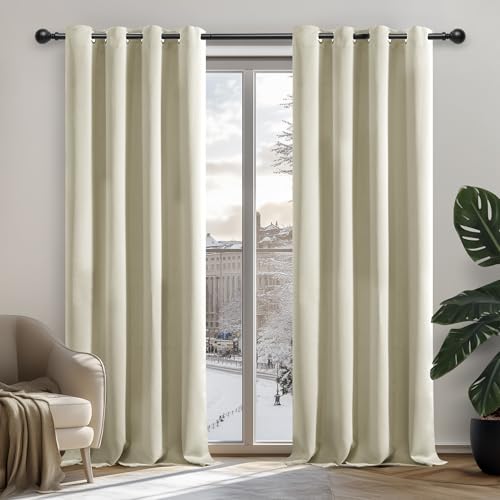 Deconovo Thermovorhang Blickdicht Vorhänge lichtundurchlässig Vorhang Küche, 240x135cm(HöhexBreite), Hellbeige, 2er Set von Deconovo