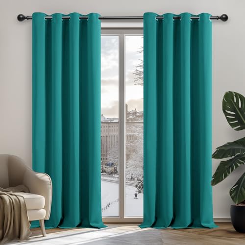 Deconovo Verdunkelungsvorhang Kälteschutz Gardinen Wohnzimmer Vorhang Blickdicht, 240x135cm(HöhexBreite), Türkis, 2er Set von Deconovo