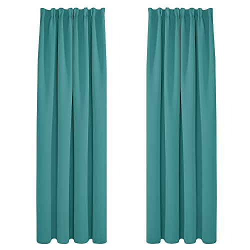 Deconovo Verdunkelungsvorhang Kräuselband Gardine Vorhang Extra Warm Blickdicht, 260x140cm(HöhexBreite), Türkis, 2er Set von Deconovo