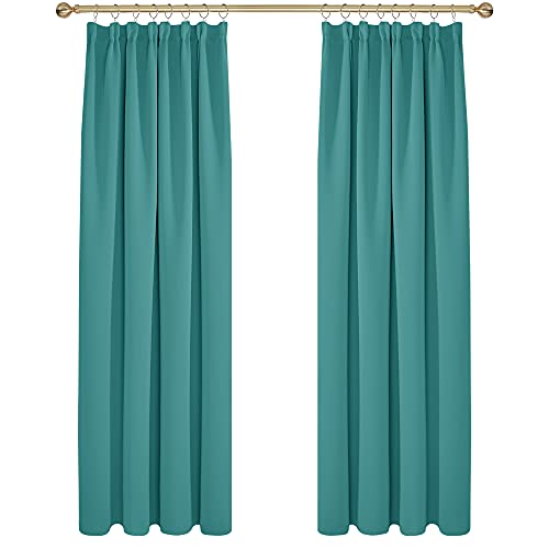 Deconovo Verdunkelungsvorhang Kräuselband Gardinen Wohnzimmer Winter Vorhang Blickdicht, 229x168cm(HöhexBreite), Türkis, 2er Set von Deconovo