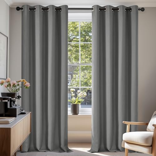 Deconovo Verdunkelungsvorhang Ösen Gardinen Schlafzimmer Ösenvorhang Blickdicht Kälteschutz, 260x140 cm(HöhexBreite), Hellgrau, 2er Set von Deconovo