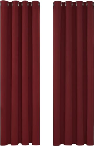 Deconovo Gardinen Verdunkelungsvorhang Kälteschutz Gardinen Wohnzimmer Vorhang Verdunkelung Vorhänge, 220x140 cm(HöhexBreite), Rot, 2er Set von Deconovo