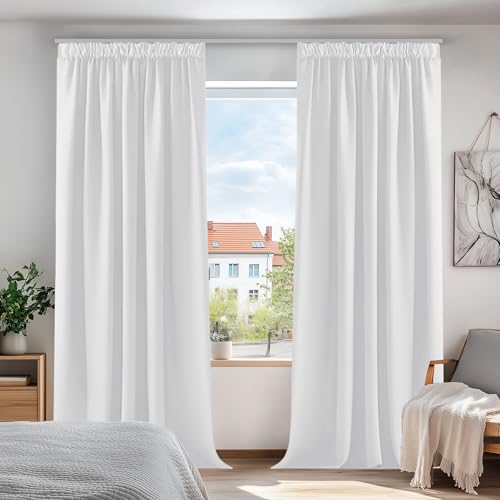 Deconovo Verdunkelungsvorhang Scheibengardine mit Kräuselband Küchengardine Kurz Fenstervorhang, 160x132 cm(HöhexBreite), Silber Grau, 2er Set von Deconovo