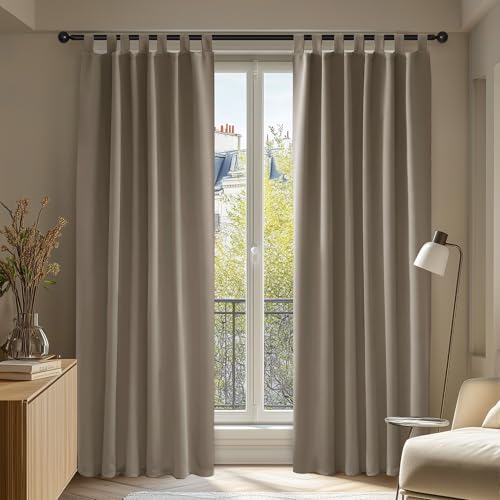 Deconovo Verdunkelungsvorhang Schlaufen Gardinen Blickdicht Thermovorhang Vorhang Vorhänge Wohnzimmer, 245x140 cm(HöhexBreite), Taupe, 2er Set von Deconovo