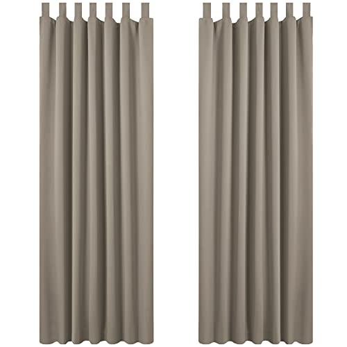 Deconovo Verdunkelungsvorhang Schlaufen Gardinen Blickdicht Vorhang Blickdicht Schlaufen Kälteschutz Thermovorhang Thermogardine Hitzeschutz, 242x132 cm(HöhexBreite), Taupe, 2er Set von Deconovo