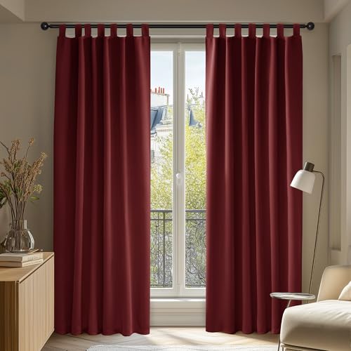 Deconovo Vorhänge Verdunkelungsvorhang Schlaufen Gardinen Schlafzimmer Thermogardine Kälteschutz Fensterdeko, 245x140 cm(HöhexBreite), Rot, 2er Set von Deconovo