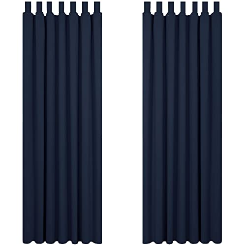 Deconovo Verdunkelungsvorhang Schlaufen Thermogardine Kälteschutz Schlaufen Gardinen Schlafzimmer, 175x140 cm(HöhexBreite), Dunkelblau, 2er Set von Deconovo