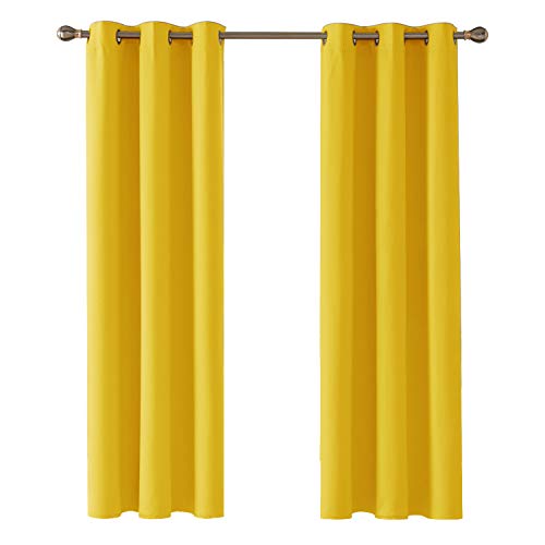 Deconovo Verdunkelungsvorhang mit Ösen Thermogardine Kälteschutz, 214x107cm(HöhexBreite), Senfgelb, 2er Set von Deconovo