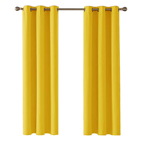 Deconovo Verdunkelungsvorhang mit Ösen Thermogardine Kälteschutz, 214x107cm(HöhexBreite), Senfgelb, 2er Set von Deconovo