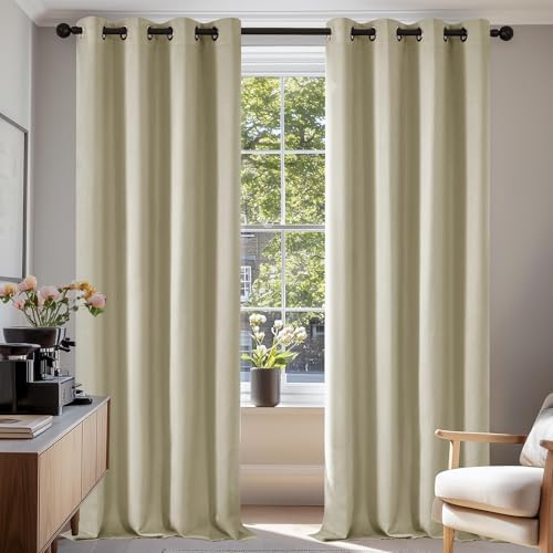 Deconovo Verdunkelungsvorhang mit Ösen für Wohnzimmer Thermogardine Kälteschutz, 220x140 cm(HöhexBreite), Beige, 2er Set von Deconovo