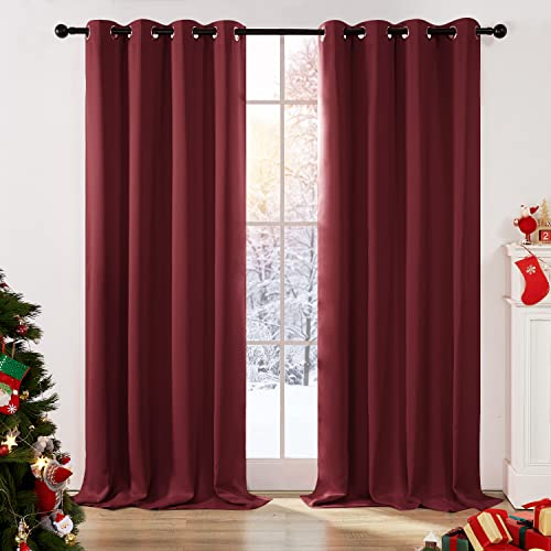 Deconovo Verdunkelungsvorhang mit Ösen für Wohnzimmer Thermogardine Kälteschutz Fensterdeko, 183x117 cm(HöhexBreite), Rot, 2er Set von Deconovo