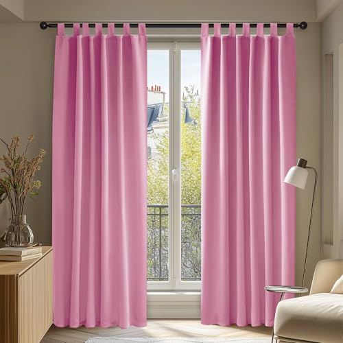 Deconovo Verdunklungsvorhänge Vorhänge mit Schlaufen Gardine Lärmschutzvorhang Vorhang Blickdicht Winter Extra Warm Gardinen Wohnzimmer, 290x140 cm(HöhexBreite), Rosa, 2er Set von Deconovo