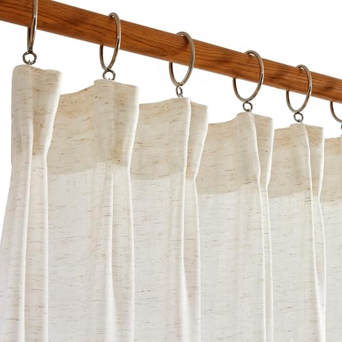 Deconovo Voile Durchsichtig Vorhang mit Kräuselband Leinenoptik Dekoschal Luftig Gardinen Wohnzimmer Schlafzimmer Balkon, 138x140cm(HöhexBreite), Leinen, 2er Set von Deconovo