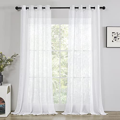 Deconovo Voile Halbtransparent Vorhang mit Ösen Gardinen Wohnzimmer Dekoschal Leinentextur Vorhang Luftige Vorhänge für Balkontür, 245x140cm(HöhexBreite), Weiß, 2er Set von Deconovo