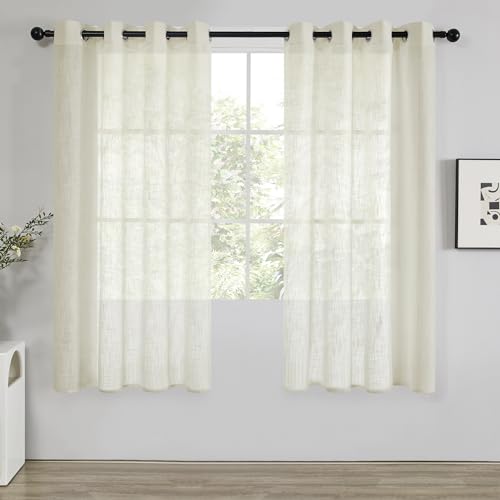 Deconovo Gardinen Wohnzimmer Voile Durchsichtige Vorhänge mit Ösen Halbtransparent Dekoschal Leinenoptik Luftige Lichtdurchlässige Vorhänge, 175x140cm(HöhexBreite), Beige, 2er Set von Deconovo