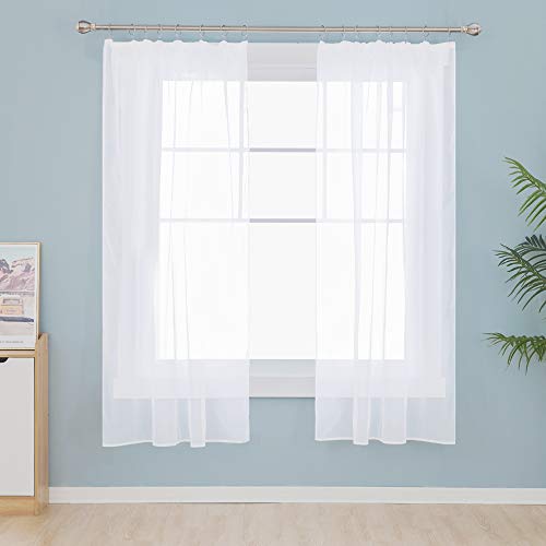 Deconovo Voile-Gardinen, transparent, mit Kräuselband für Schienen, 160 x 132 cm (Höhe x Breite), Weiß, 2er-Set von Deconovo