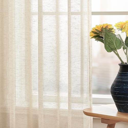 Deconovo Voile Gardinen mit Ösen Gardinenschal Halbtransparent Vorhänge Wohnzimmer Dekoschal Vorhang Leinenoptik für Schlafzimmer Luftig Lichtdurchlässig, 280x140cm(HöhexBreite), Hellbeige, 2er Set von Deconovo