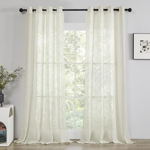 Deconovo Voile Vorhang Halbtransparent Vorhänge mit Ösen Wohnzimmer Gardinen Fenster Dekoschals Vorhang Leinenoptik Ösenvorhang Gardinen für Schlafzimmer, 220x140cm(HöhexBreite), Beige, 2er Set von Deconovo