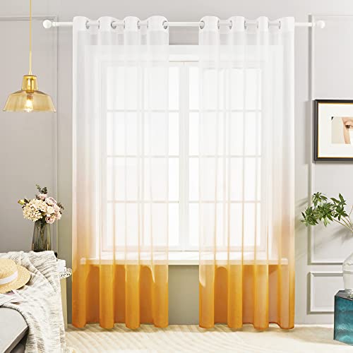 Deconovo Voile Vorhänge Durchsichtig Gardine Balkon mit Ösen, 245x140 cm(HöhexBreite), Organge, 2er Set von Deconovo