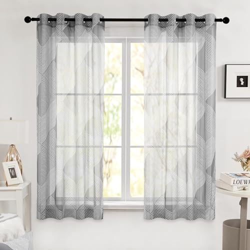 Deconovo Voile Vorhänge Vorhang Umweltfreundliche Transparente Gardinen mit Ösen Pleat-Designermuster Wohnzimmer Schlafzimmer Ösenvorhang Modern Klassik, 175x140 cm(HöhexBreite), Dunkelgrau, 2er Set von Deconovo