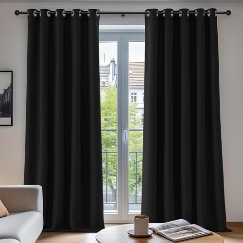 Deconovo Vorhänge Blcikdicht Verdunkelungsgardinen mit Ösen Thermogardine Kälteschutz, 229x168 cm(HöhexBreite), Schwarz, 2er Set von Deconovo