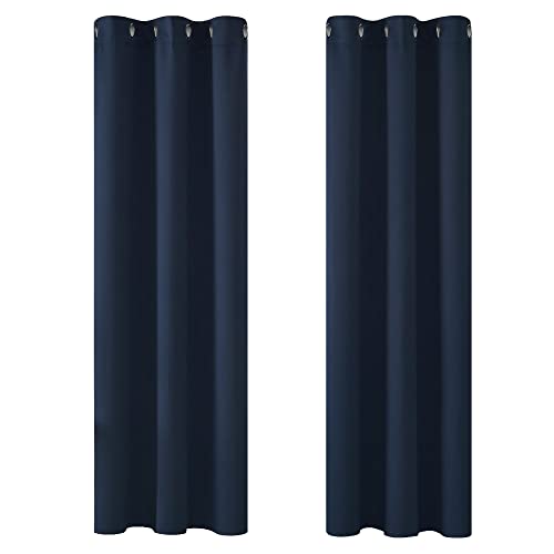 Deconovo Vorhänge Blickdicht Verdunkelunsgardinen mit Ösen Dicke Thermovorhang Kälteschut Hitzeschutz, 183x107 cm(HöhexBreite), Dunkelblau, 2er Set von Deconovo