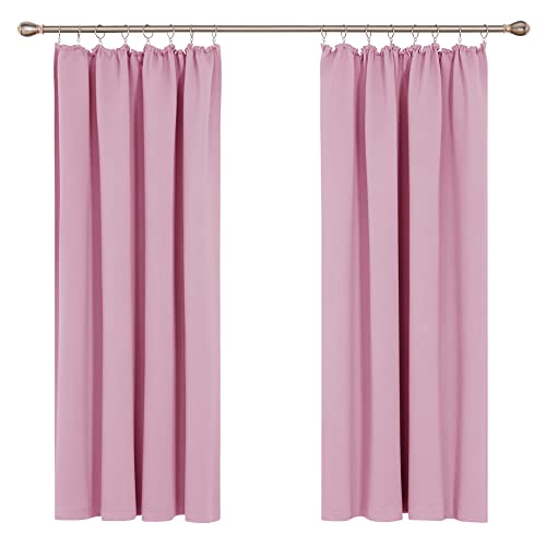 Deconovo Vorhänge Kräuselband Thermovorhang Gardine Kälteschutz Wohnzimmer Wärmeisolierende Verdunkelungsvorhang, 138x117 cm(Höhexbreite), Rosa, 2er Set von Deconovo