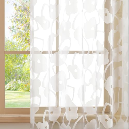 Deconovo Vorhänge Schlafzimmer Transparent Vorhang mit Ösen Luftig Gardinen Wohnzimmer Modern Ösenschal Kinderzimmer Dekoschal, 290x140 cm(HöhexBreite), Weiß, 2er Set von Deconovo