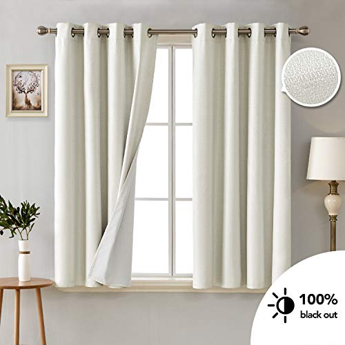 Deconovo Total Blackout Curtains Verdunkelungsvorhänge mit Schaumbeschichtung, Polyester, Creme, 138x117 von Deconovo