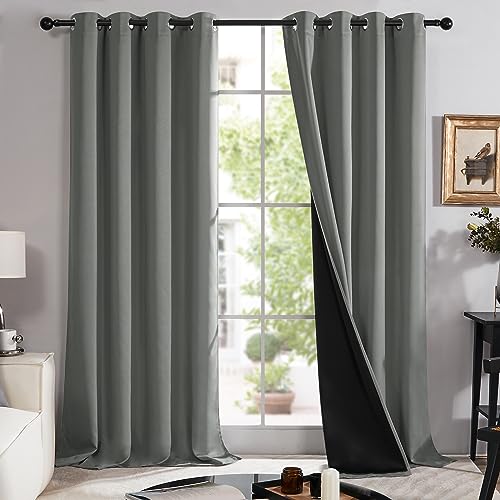 Deconovo Vorhang 100% Blickdicht, Vorhänge mit Ösen, Ösenvorhang für Wohnzimmer, Doppellagige Schwere Gardinen Schallschutz, 245x140 cm(HöhexBreite), Grau Grün, 2er Set von Deconovo