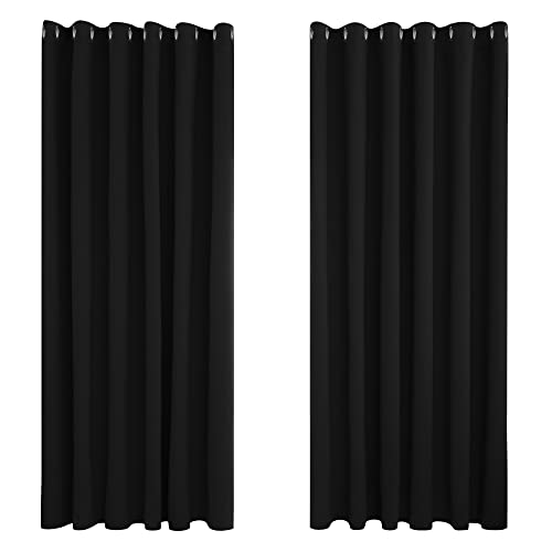 Deconovo Vorhang Blickdicht Kälteschutz Gardinen Wohnzimmer Kälteschutzvorhang Blickdicht, 229x229 cm(HöhexBreite), Schwarz, 2er Set von Deconovo