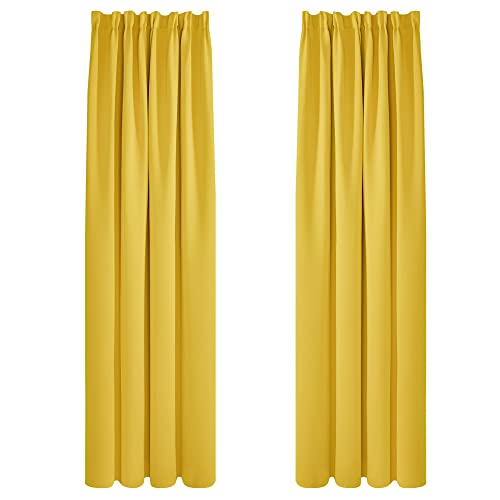 Deconovo Vorhang Blickdicht Thermovorhang Dicke Gardine Verdunkelung Kinderzimmer, 229x168cm(HöhexBreite), Senfgelb, 2er Set von Deconovo