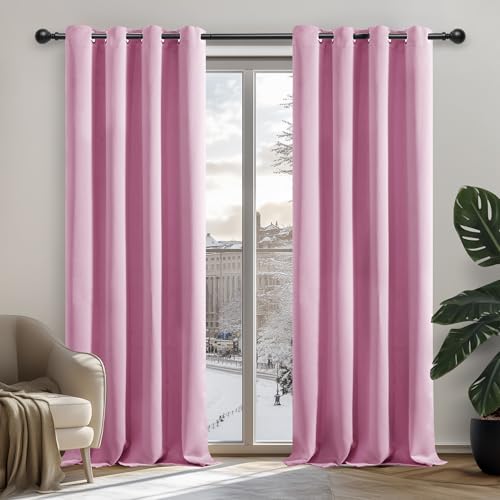 Deconovo Vorhang Blickdicht Verdunkelungsvorhang Kälteschutzvorhang Blickdicht, 242x107cm(HöhexBreite), Rosa, 2er Set von Deconovo
