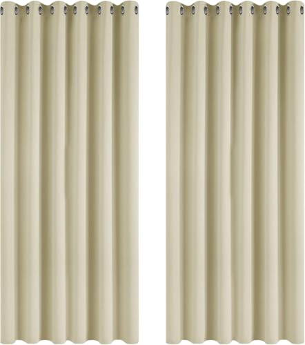 Deconovo Vorhang Blickdicht Verdunkelungsvorhang Ösenvorhang Blickdicht, 229x229 cm(HöhexBreite), Beige, 2er Set von Deconovo