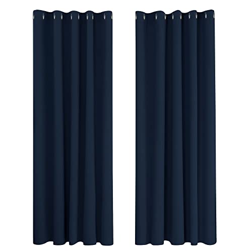 Deconovo Vorhang Blickdicht Verdunkelungsvorhang Ösenvorhang Blickdicht, 229x168 cm(HöhexBreite), Dunkelblau, 2er Set von Deconovo