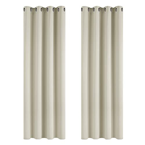 Deconovo Vorhang Blickdicht Verdunkelungsvorhang Ösenvorhang Thermogardine Kälteschutz, 214x117cm(HöhexBreite), Hellbeige, 2er Set von Deconovo
