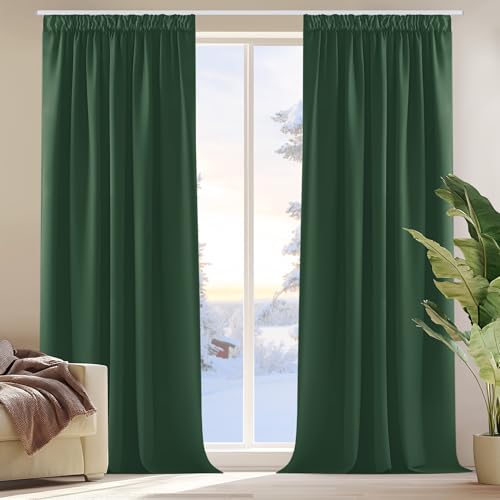 Deconovo Vorhang Blickdicht Vorhang Verdunkelung Vorhang Kinderzimmer Dicke Thermogardine Kälteschutz warm Hitzeschutz, 214x132 cm(HöhexBreite), Waldgrün, 2er Set von Deconovo