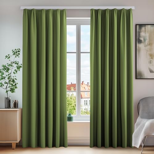 Deconovo Vorhang Blickdicht Wohnzimmer Gardine Kräuselband Kälteschutz Thermo, 175x140 cm(HöhexBreite), Apfelgrün, 2er Set von Deconovo