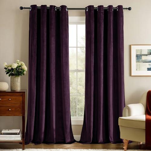 Deconovo Vorhang Blickdichte Gardinen mit Ösen Vorhänge Wärmeisolierend Samt Thermo Gardine Wohnzimmer Verdunklungsvorhänge, 280x140 cm(HöhexBreite), Dunkelviolettrot, 2er Set von Deconovo
