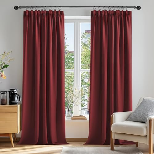 Deconovo Vorhang Gardinen Verdunkelungsvorhang Kräuselband Thermogardine Vorhang Blickdihct Vorhang, 229x117 cm(HöhexBreite), Rot, 2er Set von Deconovo