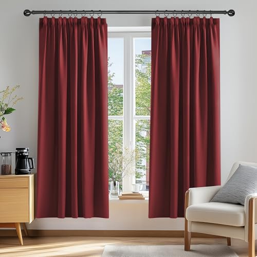 Deconovo Vorhang Gardinen Verdunkelungsvorhang Kräuselband Vorhang Blickdihct Thermogardine Kälteschutz Vorhang, 183x117 cm(HöhexBreite), Rot, 2er Set von Deconovo