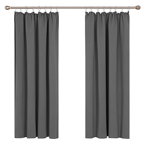 Deconovo Vorhang Kräuselband Vorhänge Kälteschutz Blickdicht Gardine mit Kräuselband Winter Gardinen Wohnzimmer Modern, 138x117 cm(HöhexBreite), Hellgrau, 2er Set von Deconovo