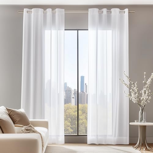 Deconovo Vorhang Transparent Gardinen Transparent Ösenvorhang 175x140 cm Weiß 2er Set von Deconovo