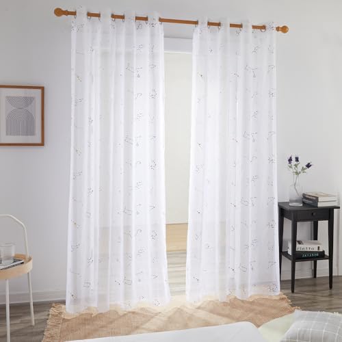 Deconovo Vorhang Transparent Stores Gardinen mit Ösen Gardinenschal Luftig Vorhänge Wohnzimmer Modern Dekoschal Schlafzimmer Balkon Lichtdurchlässige, 280x140 cm, Weiß, 2er Set von Deconovo