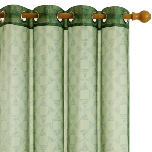 Deconovo Vorhang Transparent mit Ösen Nest-Designermuster Voile Gardinen Umweltfreundliche Vorhänge Wohnzimmer Böhmischer Stil, 290x140 cm(HöhexBreite), Grün, 2er Set von Deconovo