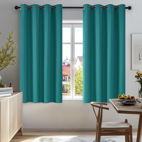 Deconovo Vorhang Verdunkelung Kälteschutz Gardinen Wohnzimmer Vorhänge Blickdicht, 138x117cm(HöhexBreite), Türkis, 2er Set von Deconovo