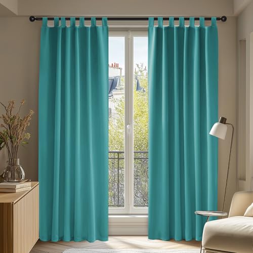 Deconovo Vorhang Verdunkelung Thermo Vorhänge Lärmschutz mit Schlaufen, 220x140 cm(HöhexBreite), Türkis, 2er Set von Deconovo