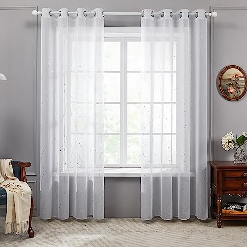 Deconovo Gardinen Weiß Vorhang Transparent Leinenoptik Ösenvorhang Voile Ösenschal Wohnzimmer, 229x140, Welle von Deconovo